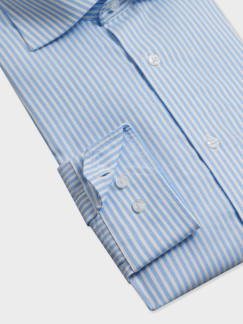 Chemise regular en popeline de coton bleu indigo à rayures - Father & Sons   - 3 