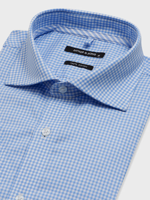 Chemise regular en pinpoint de coton bleu indigo à carreaux - Father & Sons   - 2 