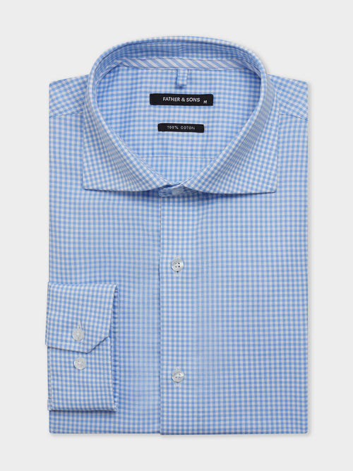 Chemise regular en pinpoint de coton bleu indigo à carreaux - Father & Sons   - 1 