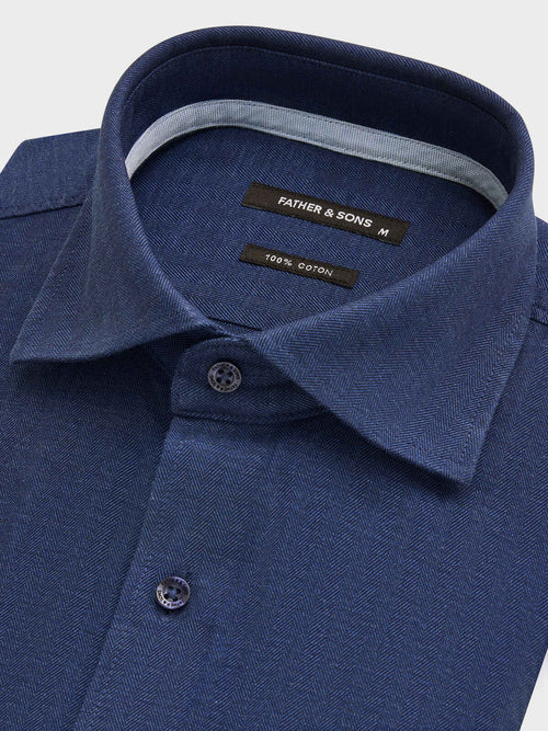Chemise regular en coton chevron bleu indigo - Father & Sons   - 2 