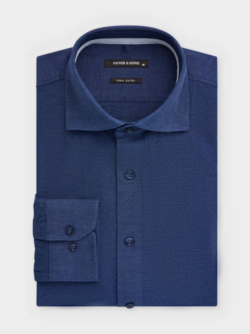 Chemise regular en coton chevron bleu indigo - Father & Sons   - 1 