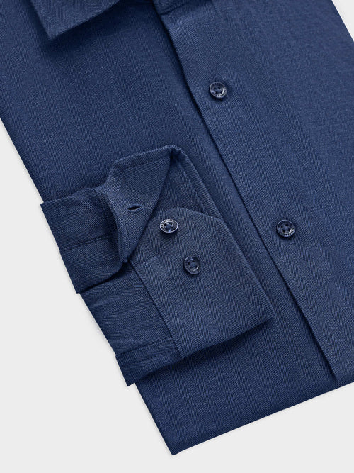 Chemise regular en coton chevron bleu indigo - Father & Sons   - 3 