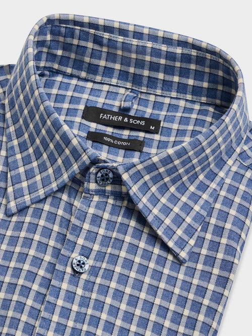 Chemise regular en flanelle de coton bleu jeans à carreaux - Father & Sons   - 2 