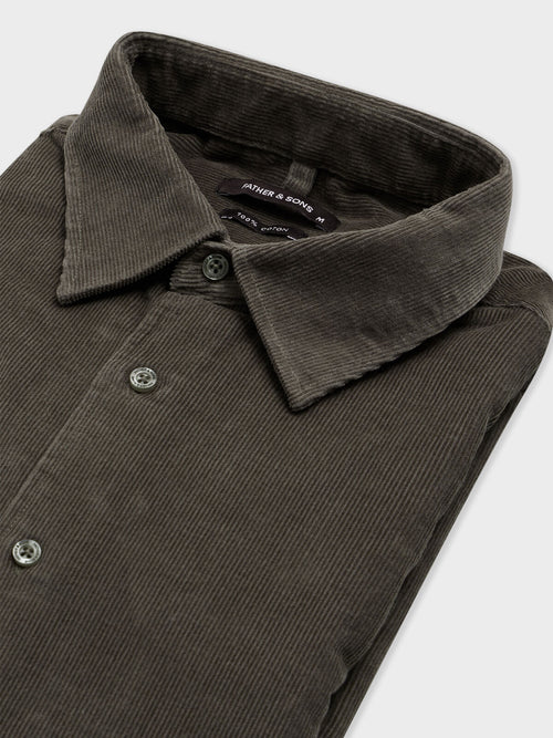 Chemise regular en velours côtelé kaki - Father & Sons   - 2 