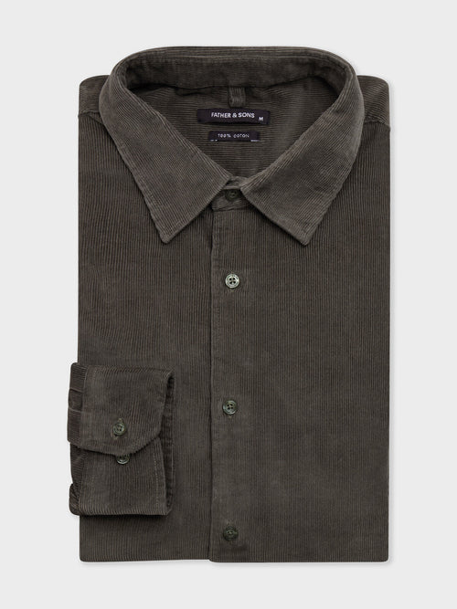 Chemise regular en velours côtelé kaki - Father & Sons   - 1 