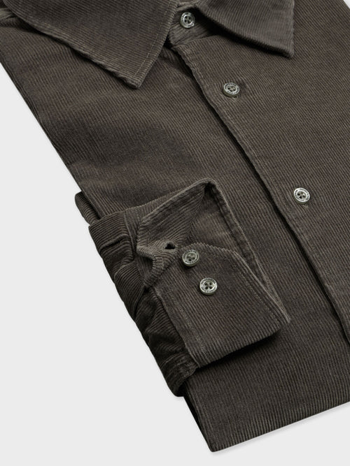 Chemise regular en velours côtelé kaki - Father & Sons   - 3 