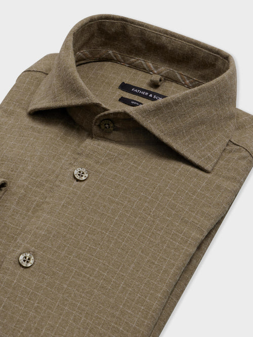 Chemise regular en flanelle de coton kaki à carreaux - Father & Sons   - 2 