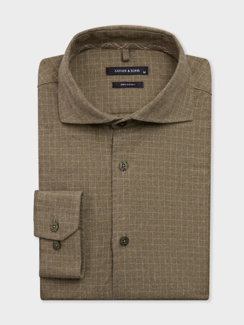 Chemise regular en flanelle de coton kaki à carreaux - Father & Sons   - 1 