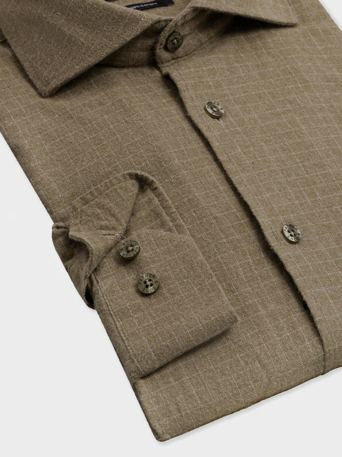 Chemise regular en flanelle de coton kaki à carreaux - Father & Sons   - 3 