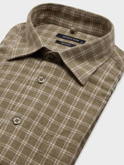 Chemise loose en flanelle de coton kaki à carreaux - Father & Sons   - 3 