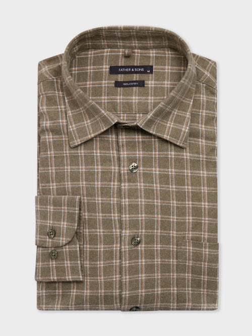 Chemise loose en flanelle de coton kaki à carreaux - Father & Sons   - 1 