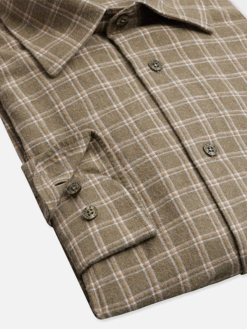 Chemise loose en flanelle de coton kaki à carreaux - Father & Sons   - 2 