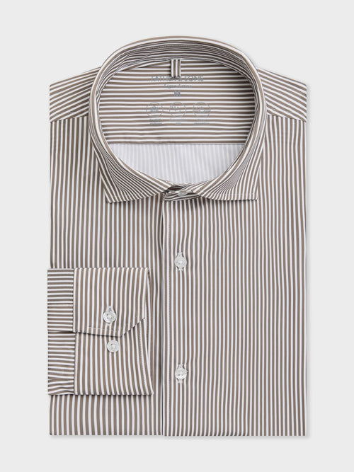 Chemise slim en jersey kaki à rayures - Father & Sons   - 1 