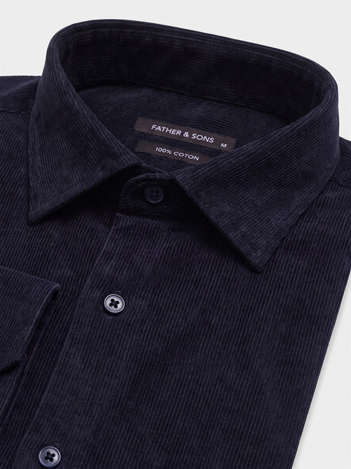 Chemise regular en velours côtelé bleu marine - Father & Sons   - 2 