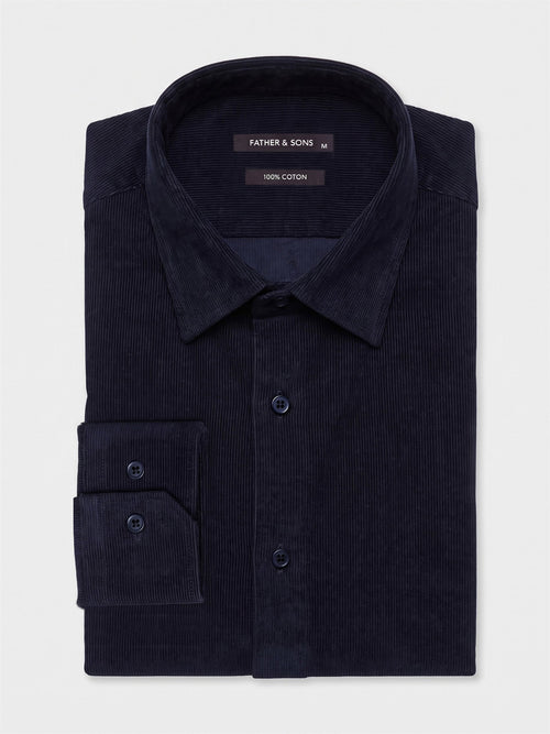 Chemise regular en velours côtelé bleu marine - Father & Sons   - 1 