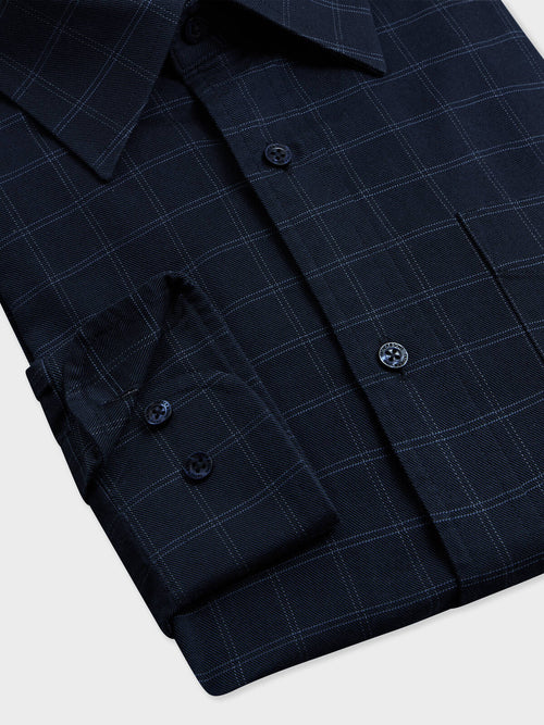 Chemise regular en twill de coton bleu marine à carreaux - Father & Sons   - 3 