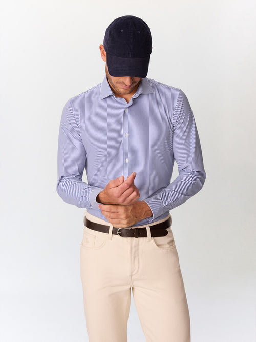 Chemise slim en jersey bleu marine à rayures - Father & Sons   - 3 