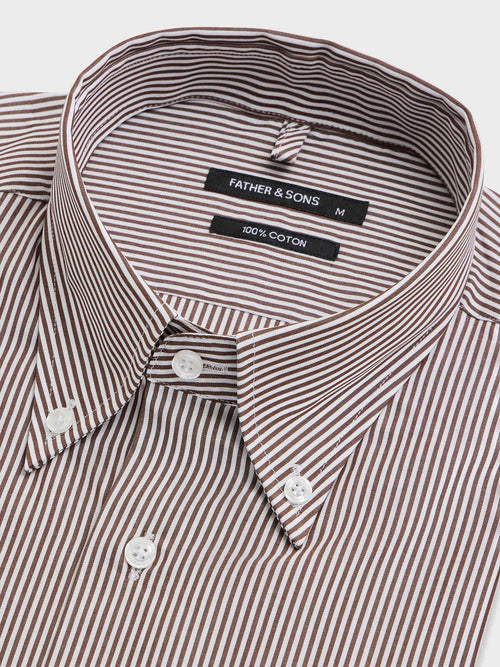 Chemise loose en popeline de coton à rayures marron - Father & Sons   - 2 