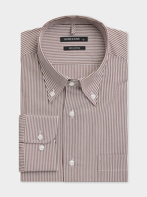 Chemise loose en popeline de coton à rayures marron - Father & Sons   - 1 