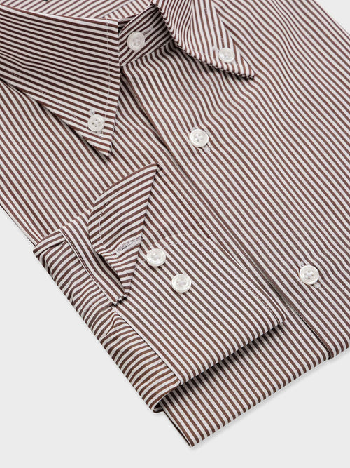 Chemise loose en popeline de coton à rayures marron - Father & Sons   - 3 
