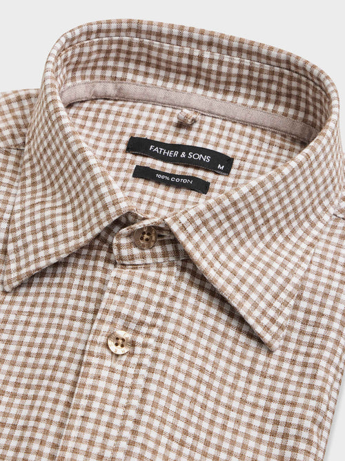 Chemise regular en coton Jacquard à carreaux marron - Father & Sons   - 2 