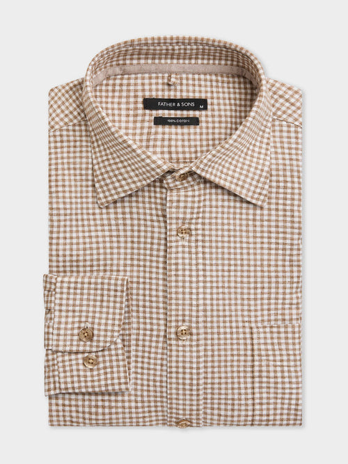Chemise regular en coton Jacquard à carreaux marron - Father & Sons   - 1 