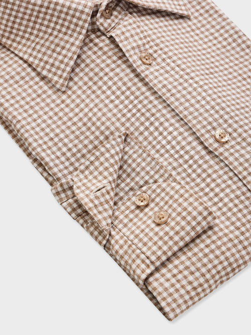 Chemise regular en coton Jacquard à carreaux marron - Father & Sons   - 3 