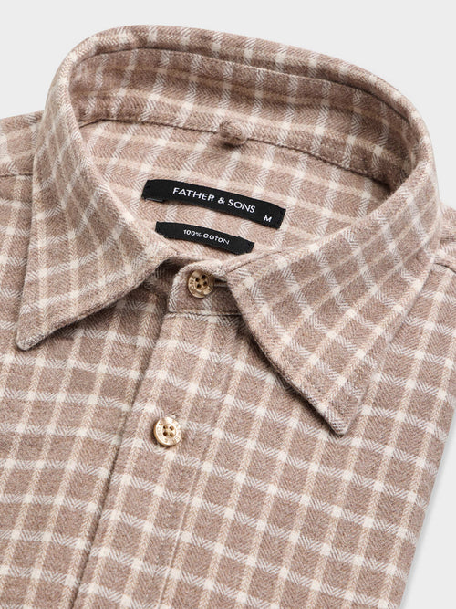 Chemise regular en coton chevron marron à carreaux - Father & Sons   - 2 