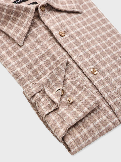 Chemise regular en coton chevron marron à carreaux - Father & Sons   - 3 
