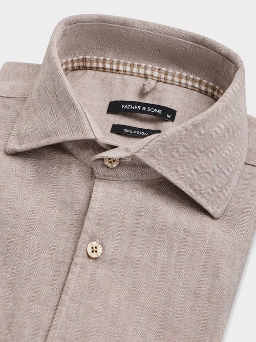 Chemise regular en coton chevron marron - Father & Sons   - 2 