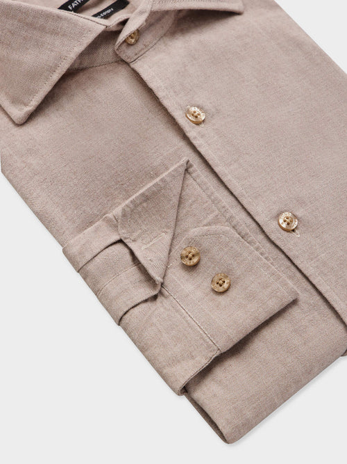 Chemise regular en coton chevron marron - Father & Sons   - 3 