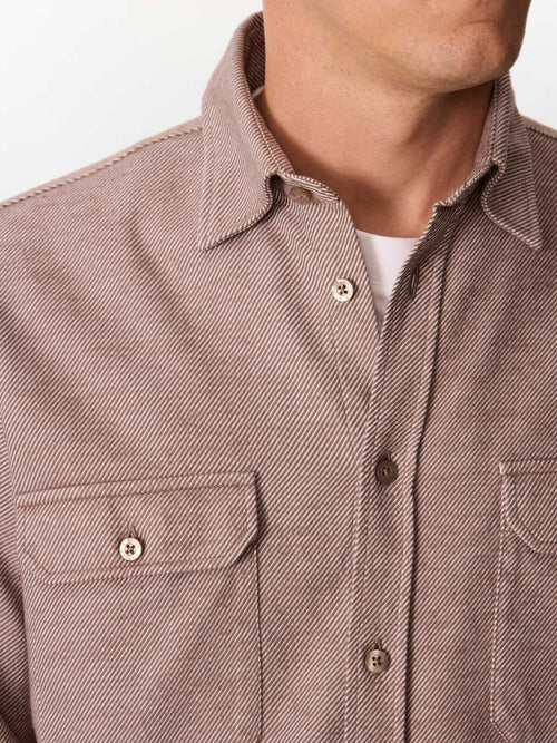 Surchemise loose en twill de coton marron - Father & Sons   - 3 