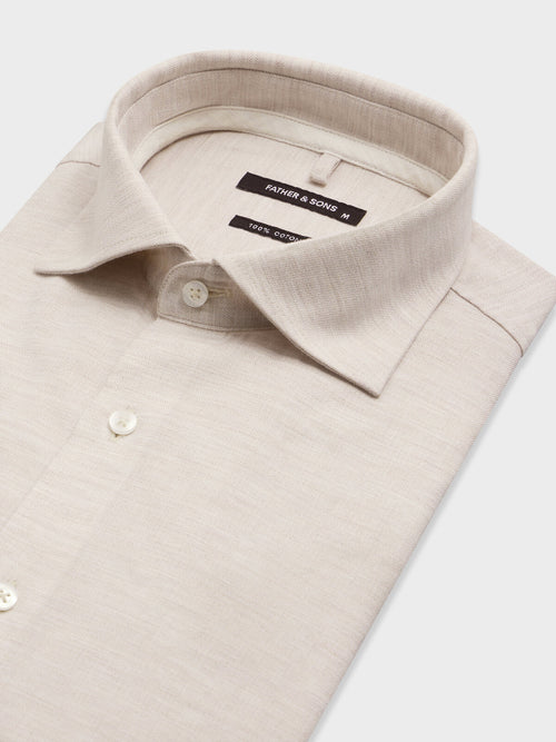 Chemise slim en coton chevron marron clair - Father & Sons   - 4 
