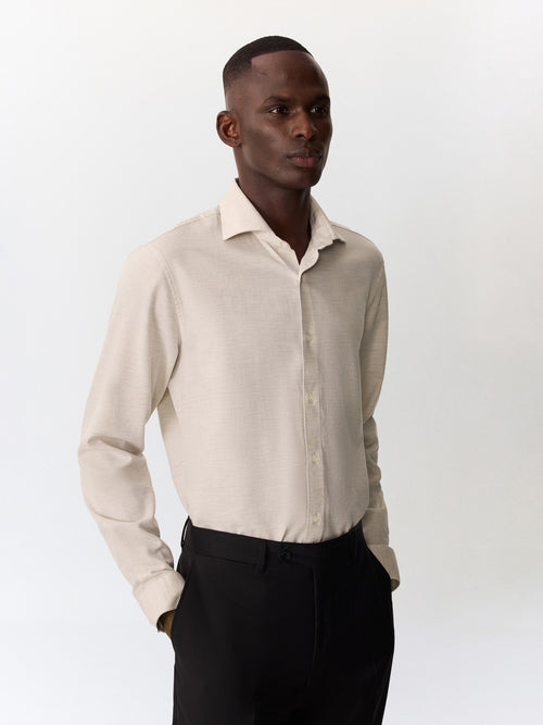 Chemise slim en coton chevron marron clair - Father & Sons   - 1 