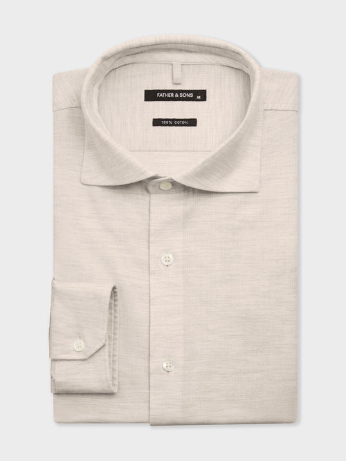Chemise slim en coton chevron marron clair - Father & Sons   - 2 