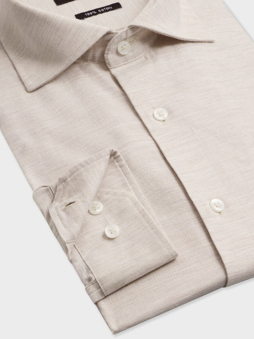 Chemise slim en coton chevron marron clair - Father & Sons   - 3 