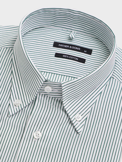 Chemise loose en popeline de coton à rayures vertes - Father & Sons   - 2 