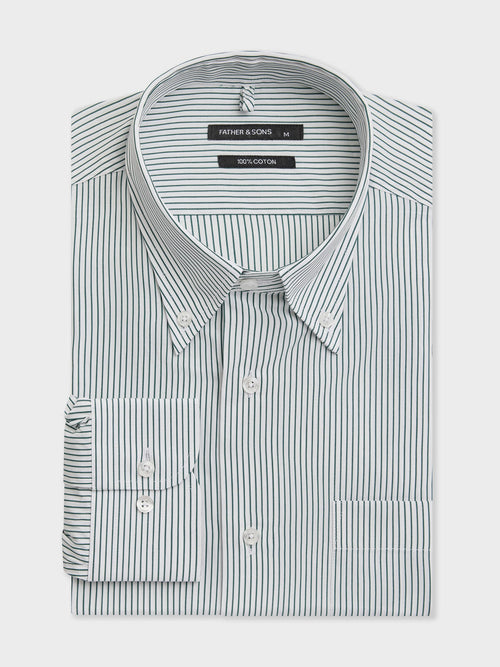 Chemise loose en popeline de coton à rayures vertes - Father & Sons   - 1 