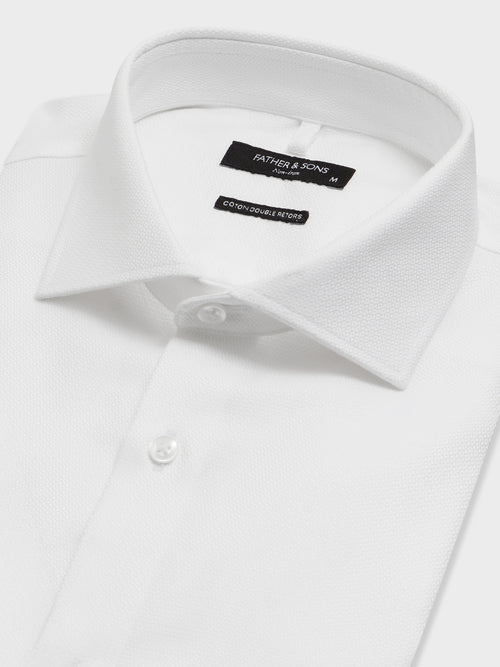 Chemise non-iron regular en coton façonné blanc - Father & Sons   - 2 