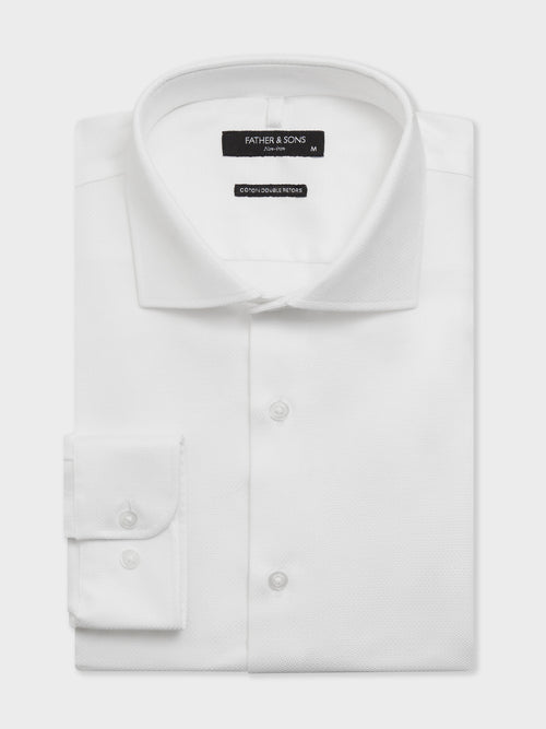 Chemise non-iron regular en coton façonné blanc - Father & Sons   - 1 