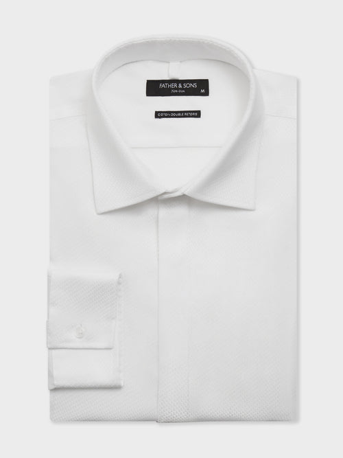 Chemise non-iron slim en coton façonné blanc - Father & Sons   - 1 
