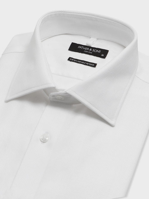 Chemise non-iron slim en coton façonné blanc - Father & Sons   - 2 