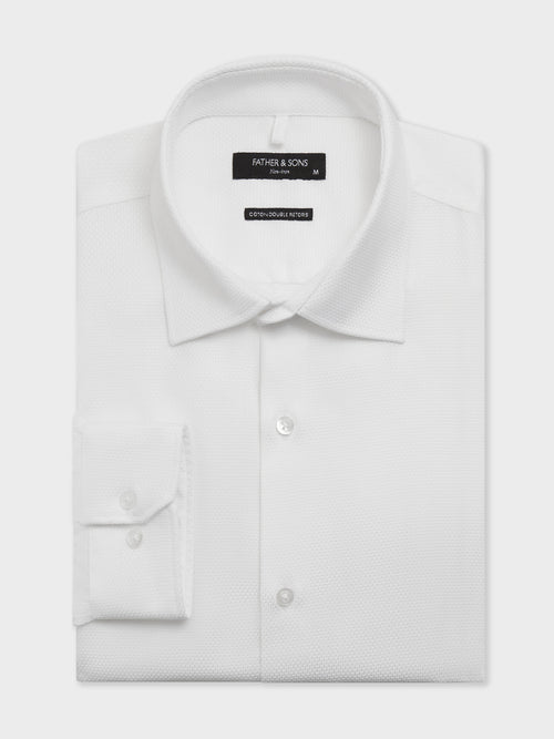 Chemise non-iron regular en coton façonné blanc - Father & Sons   - 1 