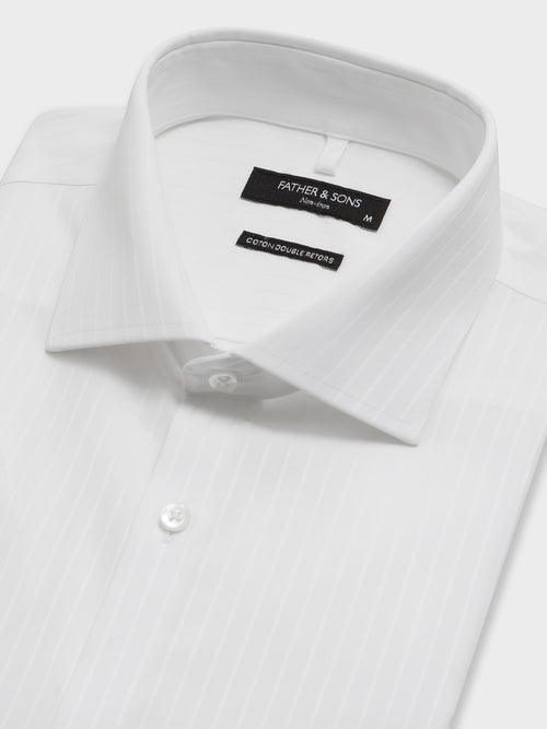 Chemise non-iron regular en coton façonné blanc à rayures - Father & Sons   - 2 