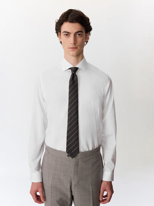 Chemise non-iron regular en coton façonné blanc à rayures - 1 - Father & Sons   - 11 