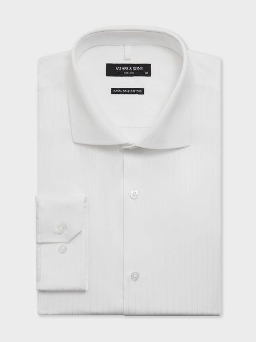 Chemise non-iron regular en coton façonné blanc à rayures - Father & Sons   - 1 
