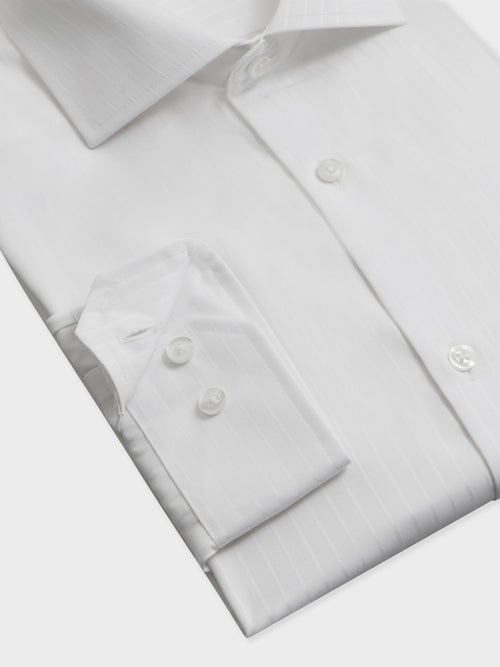 Chemise non-iron regular en coton façonné blanc à rayures - Father & Sons   - 3 