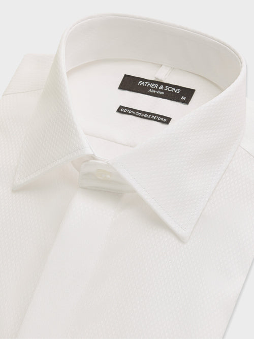 Chemise non-iron slim en coton façonné blanc - Father & Sons   - 2 