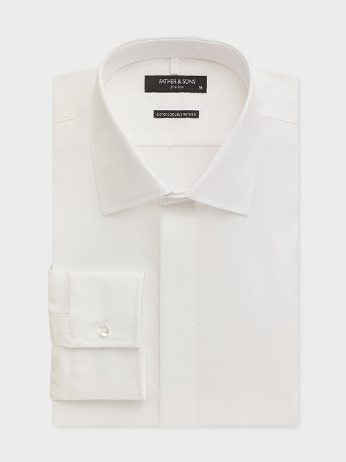 Chemise non-iron slim en coton façonné blanc - Father & Sons   - 1 
