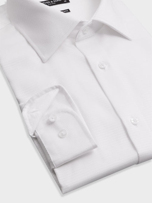 Chemise non-iron regular en coton façonné blanc - Father & Sons   - 3 